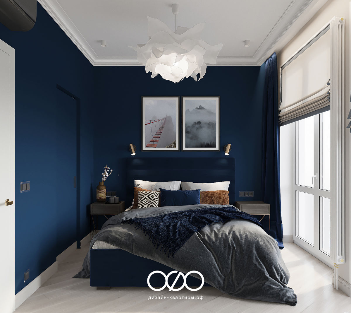 Дизайн спальни в синих тонах